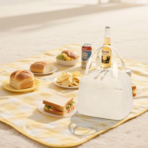 LEDAOU Lunch Box for Women Insulated Lunch Bag Corduroy Lunch Tote Bags Leakproof Cooler Lunch Case for Travel Work Picnic (Corduroy Solid Beige)