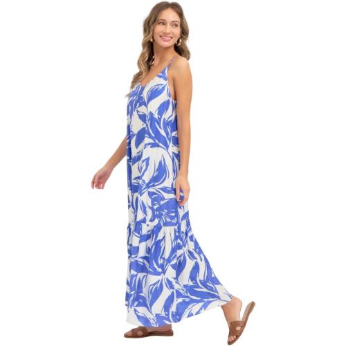 Floral Maxi Dress, Spaghetti Straps V-Neckline, Scoop-Back with Tie Detail, 100% Polyester, S/M/L