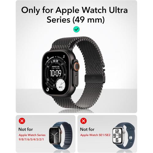 ESR Armorite Screen Protector for Apple Watch Ultra 3 2025 /Ultra 2 /Ultra (49 mm), Military Grade Protection, Tempered Glass Film with Aluminum Alloy Frame, Anti-Scratch, 2 Pack, Black