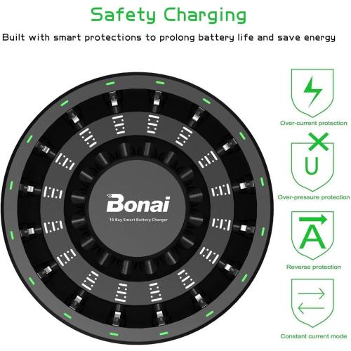 BONAI Rechargeable AA Batteries 8 Pack and Rechargeable AAA Batteries 8 Pack with 16 Slot Charger Kit, Smart NIMH AA AAA Charger Intelligent Detection