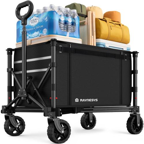 Collapsible Wagon with Wheels,120L Wagon Cart for Camping Groceries Beach | 220lbs Capacity Wagon Carts Foldablet,Smallest Folding Size,Lightweight Portable,Adjustable Handle,Transport long items