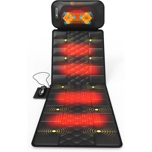 Massage Mat, Detachable Neck Massager, Full Body Vibration Heating, Massage Pad with 10 Vibrating Motors and 9 Speed Settings for Home Office Use, Gift for Men Women Parents Christmas,Black
