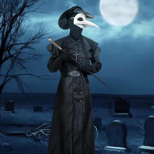Plague Doctor Halloween Costume Adult Men White,7Pcs Plague Doctor Outfit with Mask for Mens Halloween Costumes