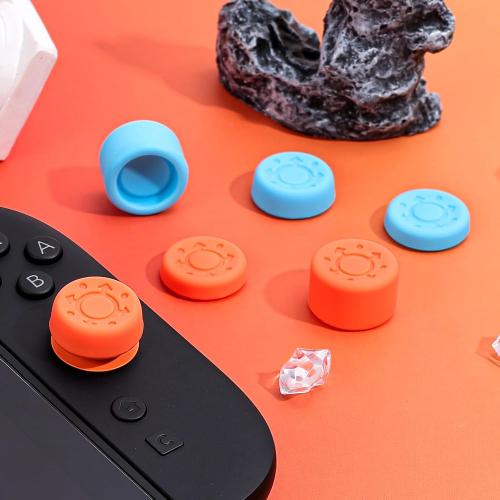 DLseego 6PCS Thumb Grips Designed for Nintendo Switch 2 2025, Soft Silicone Joycon Analog Controller Protective Anti-Slip Cover Button Joycon Joystick Caps Covers, 3 Heights, Wheel - Blue Orange