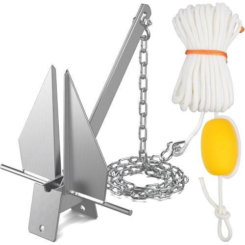 Size 38ft Abimars Boat Anchor Kit, 4 Sizes Fluke Anchor with Float, Chain, Rope, Hot-Dipped Galvanized Steel Anchor for Watercraft Up to 38FT