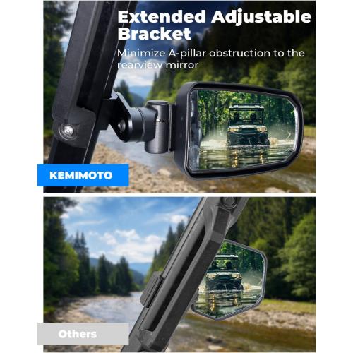 KEMIMOTO Adjustable Surface Pro-Fit Side Mirrors, Aluminum Clamp Mirrors | Compatible with Polaris Ranger General Can-Am Defender Maverick Trail