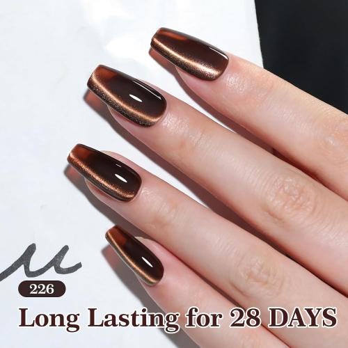 PEACECOLOR Brown Cat Eye Gel Nail Polish Set with Magnet, 6 Colors Dark Brown Magnetic Gel Polish U V Cure Holographic Shimmer Fall Winter Cat Eye Gel for DIY Nail Art