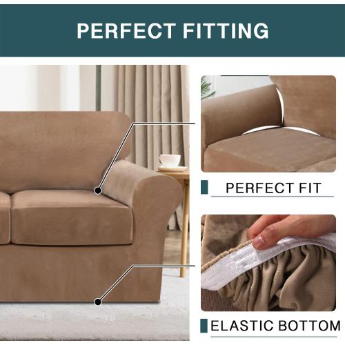 FantasDecor 3 Piece Sofa Covers Velvet for 2 Cushion Couch Stretch Loveseat Slipcover with Individual Seat Elastic Furniture Protector for Pets (Loveseat, Luggage)