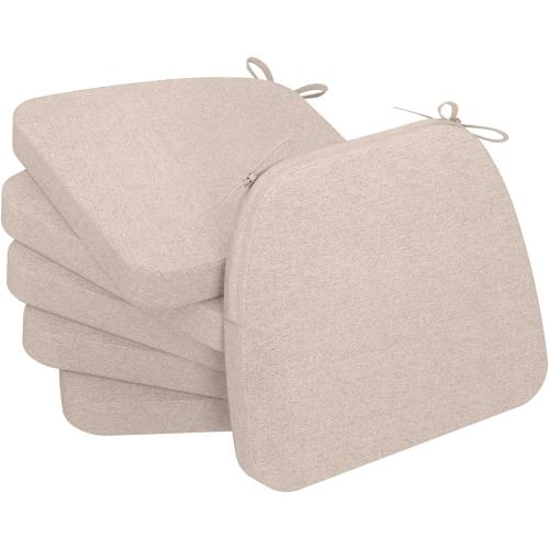AAAAAcessories D-Shaped Chair Cushions, 2 Thick Dining Chair Pads with Ties and Removable, Machine-Washable Cover, 17 x 16, Set of 6, Oatmeal Beige