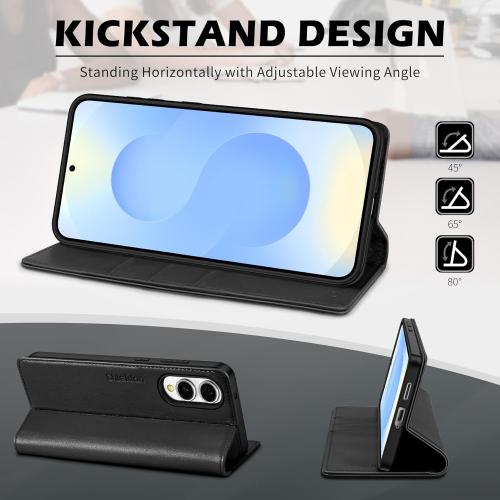 SHIELDON Wallet Case for Galaxy S25 Edge 6.7, Genuine Leather Folio Cover with Kickstand RFID Blocking Card Holder Magnetic Full Protective Case Compatible with Galaxy S25 Edge 2025 - Black