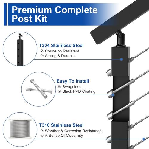 BLIKA Upgraded 20 Pack 1/8 Swageless Invisible Cable Railing Kits for Deck Stair Railing, T316 Stainless Steel, Swageless Cable Fittings for 2x2 Wood/Metal Posts, Cable Railing Hardware