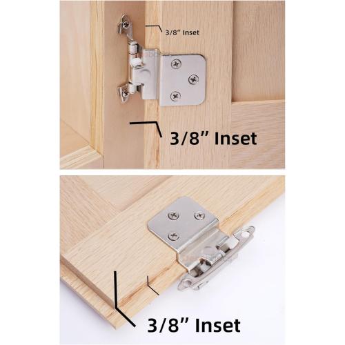 Size 3/8 Set of 5 DecoBasics 3/8 Inset Cabinet Hinges Brushed Nickel (5 Pair -10 Pcs) Offset Self Closing Cabinet Hinges for Kitchen Cabinets Satin Nickel w/Silicon Bumpers & Upgraded Screws