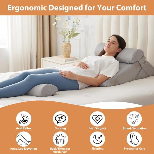 Orthopedic Bed Wedge Pillow Set 4Pcs, Adjustable Memory Foam Wedges Pillow, Pillow Wedge for Post Surgery, Back Pain Relief, Acid Reflux, Snoring, GERD, Grey