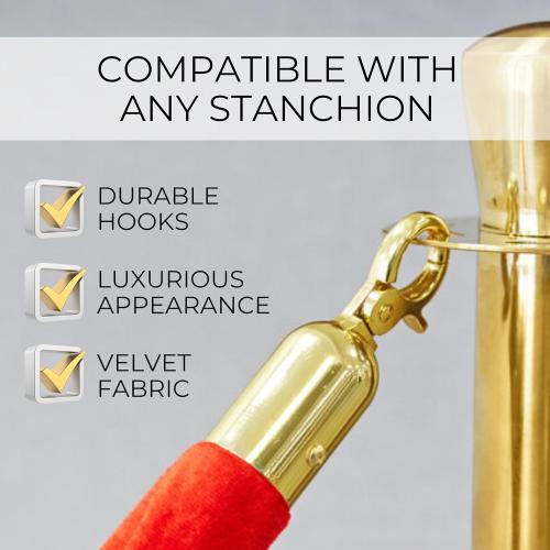 4 PCS Red Velvet Rope - 5 Ft Red Carpet Velvet Rope for Ceremonies Hanging Stanchion for Parties Crowd Queue Line for Safe Control