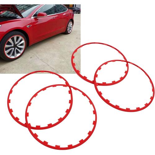 4PCS Wheel Rim Ring Red Wheel Trim Protector Ring Replacement for Tesla 2017 to 2023, Used for 18inch Wheels, Effective , Easy to Install