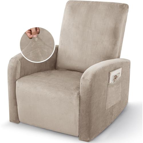 ZNSAYOTX 2026 Velvet Small Recliner Cover 3-Piece, Luxury Plush Recliner Chair Covers with Elastic Band & Ties Stay in Place, Stretch Reclining Slipcover for Lazy Boy Soft Washable (Khaki)