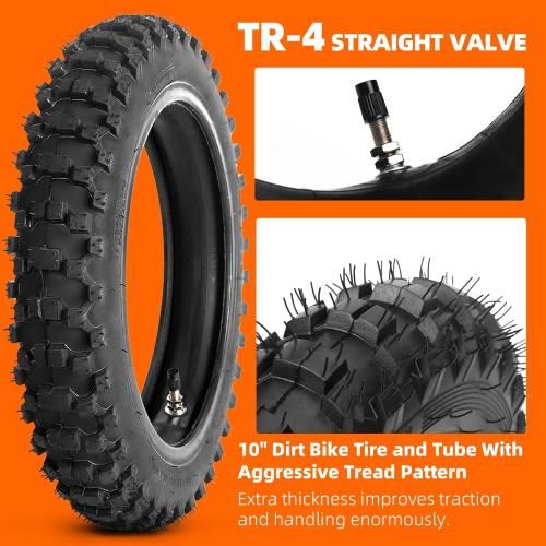 2.5-10 Off-Road Tire and Inner Tube Set - Dirt Bike Tire with 10-Inch Rim and 2.5/2.75-10 Dirt Bike Inner Tube Replacement Compatible with Honda CRF50/XR50, Suzuki DRZ70/JR50, and Yamaha PW50