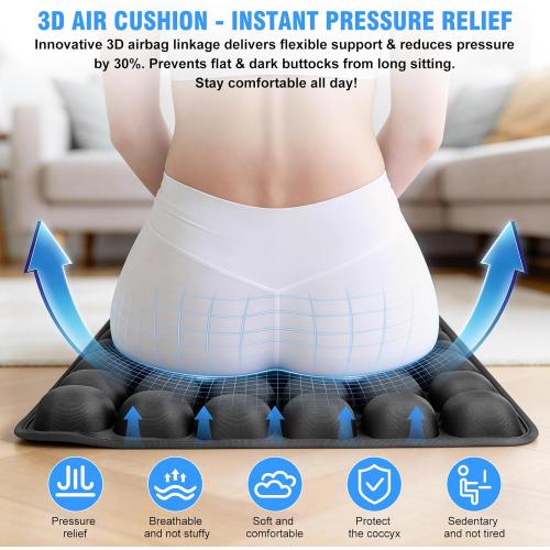 Upgrade Travel Cushion Airplane Seat, 3D Inflatable Seat Cushion, Adjustable Air Cushion with Non-Skid, Coccyx Tailbone Pain Relief Chair Pad for Office, Car, Wheelchair