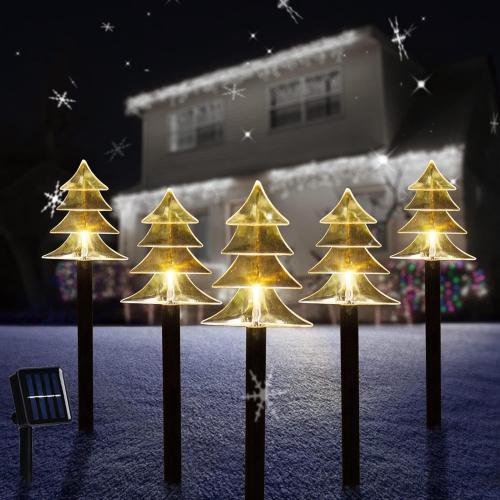 5 Pack Christmas Solar Pathway Lights, Solar Tree Lights Outdoor | Solar Powered, Waterproof, Pathway Use, Christmas Decor, Outdoor Landscape