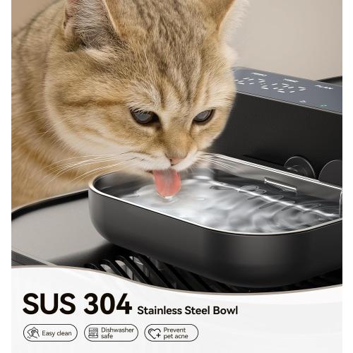 FEELNEEDY Wireless No Filters Cat Water Fountain, Wastewater Separation, Stainless Steel Bowl, 3000mAh 3.5L Pet Water Fountain for Indoor Cats & Dogs Dispenser, Black