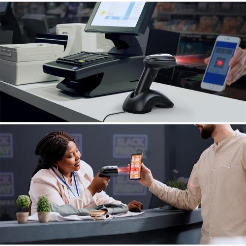 TEEMI Bluetooth Barcode Scanner with USB Charging Cradle Data Receiver, 1D 2D QR Wireless Bar Code Reader for iOS Android Windows Mac OS, BT 5.0 Longer Range, Automatic Handsfree Screen Scanning