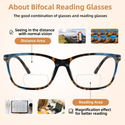 Bifocal Reading Glasses Women Clear Top Eyeglasses,Pattern Print Stylish Ladies Readers Spring Hinge