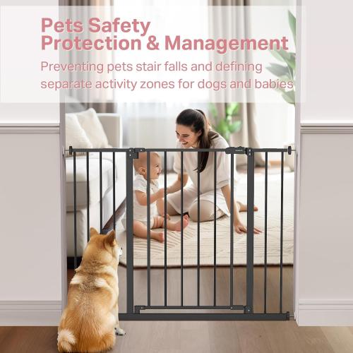 InnoTruth Baby Gate for Stairs 28.9-42.1 Wide, 30 Tall Easy Step Walk Through Expandable Dual Lock Dog Gates for The House，Pressure Mounted Easy Install Pet Gate for Doorways, Black
