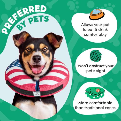 BENCMATE Inflatable Dog Cone Collar Alternative, Soft Dog Cone for Small Medium Large Dogs and Cats, Neck Recovery ECollar Donut Collar After Surgery (XLarge, Flag)