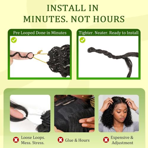 New Burmese Curly Crochet Hair Natural Black Pre-Looped 14 Inch 8 packs