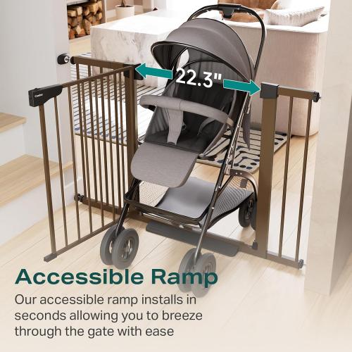 Cumbor 30-46 Baby Gate for Stairs, Mom's Choice Awards Winner-Auto Close Dog Gate for the House, Easy Install Pressure Mounted Pet Gates for Doorways, Easy Walk Thru Wide Safety Gate for Dog, Brown