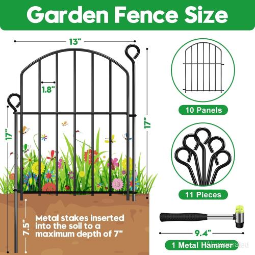 Decorative Garden Fence 17in (H) x10ft (L),Arched Rustproof Metal No Dig