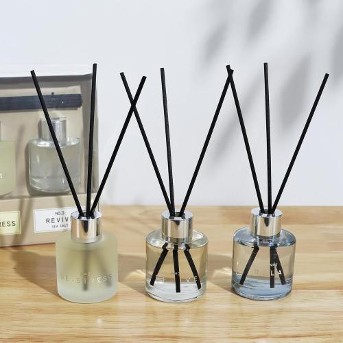 3 Pack Fragrance Reed Diffuser, 50ML Lavender Jasmine Lemongrass Aromatherapy Diffuser Set with 12 Black Fiber Sticks,Air Freshener for Bedroom Bathroom Office, 8.2X 6.6X 2.1 inch