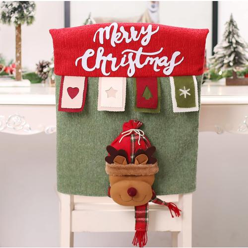 2023 Christmas Chair Back Cover 3D Santa Claus Snowman Elk Reindeer Xmas Dinner Chairs Cover Home Dinner Table Chair Backrest Covers Slipcovers for New Year Holiday Party Supplies (A-c, 1pcs)