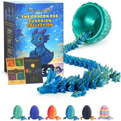 Size M Mydethun 3D Printed Dragon Egg with Dragon Inside - Unique Executive Toy for Office Decor and Kids' Concentration; Verdara Green Egg, Size M