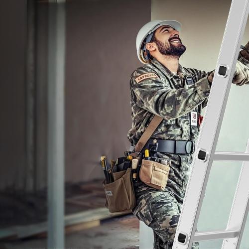 ANTI SKID PEDAL Multi-Purpose Folding Ladder, 7-in-1 Tall Extension Step Ladder, A Frame 4 Step Telescoping Ladder, 15.5ft Reach Height Heavy Duty Adjustable Ladder, 330 lbs Capacity for Home Outdoor