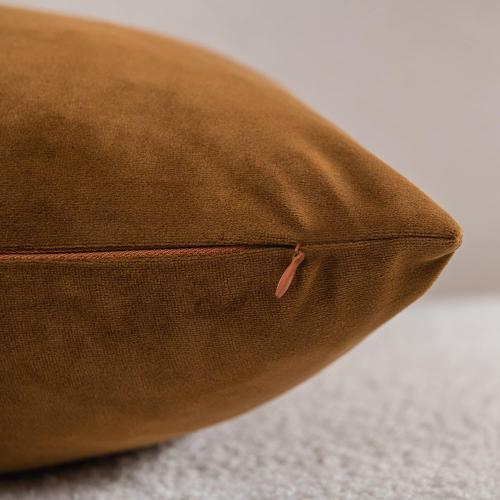 DEZENE Throw Pillow Cases 16x16 Golden Brown: 2 Pack Cozy Soft Velvet Square Decorative Pillow Covers for Farmhouse Home Decor