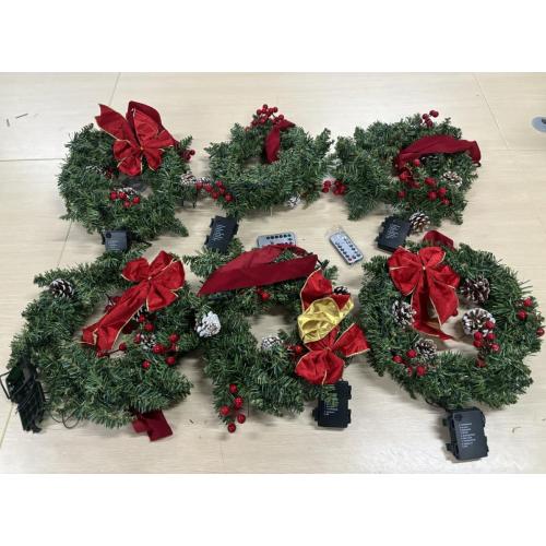 Ceenna Set of 6 Prelit Lighted Christmas Wreath 15 Inch Prelit Christmas Wreath with Large Buffalo Bow Battery Operated with 8 Modes Timer Remote Holiday Indoor Outdoor Decor(Retro)
