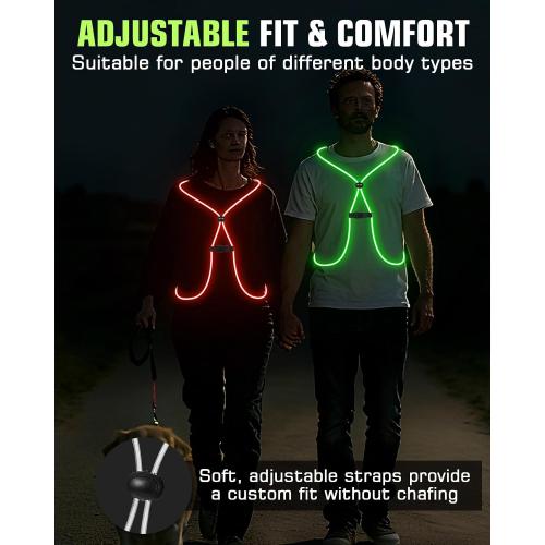 Zacro Reflective Running Vest 11 Light Modes 360°High Visibility Light up Running Vest for Cycling, Dog Walking, Rechargeable & Adjustable Illuminated Night Safety Reflective Gear Women & Men