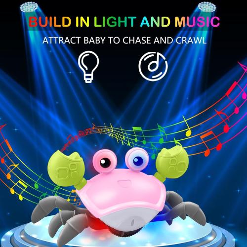 Color Pink Crawling Crab Baby Toy - Tummy Time Toys - with Music and LED Light,Built-in Rechargeable Battery and Volume Can be Turned Off for 0-6 6-12 12-18 36 Months Walking Toddler Birthday Gift(Pink)