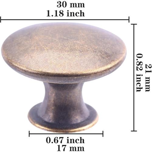 20 Pack Breen Bronze Round Antique Brass Kitchen Cabinet Knobs Cupboard Door Knobs Drawer Handle Pulls Dresser Knobs with 21 Pcs Screws for Bathroom Drawer Door Hardware