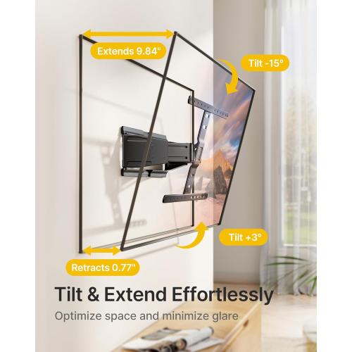 monTEK 0.77 Ultra Slim TV Wall Mount for 43-90 Inch TVs, Swivel & Tilt & Leveling & Extension Wall Mount TV Bracket with Articulating Dual Arms, Low Profile Full Motion tv Mount, 4X Weight Tested