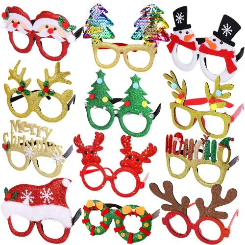 Max Fun 12Pcs Christmas Glasses Glitter Holiday Party Glasses Frames Christmas Decoration Accessories Costume Eyeglasses for Christmas Parties Holiday Favors (One Size Fits All)