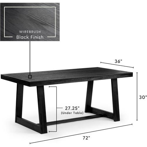 Plank Beam 72 Inch Farmhouse Dining Table, Solid Wood Rustic Kitchen Table, Large Wooden Rectangular Dinner Table for Dining Room, Home Office, Living Room Furniture, Easy Assembly, Black Wirebrush