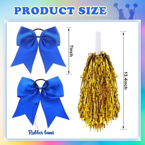 36 Pcs 10 Inch Cheerleading Pom Poms Bulk and 7 Inch Large Cheerleading Hair Bow for Girl Cheer Pompoms Accessories for Sport Events Dance Party Basketball Football Team