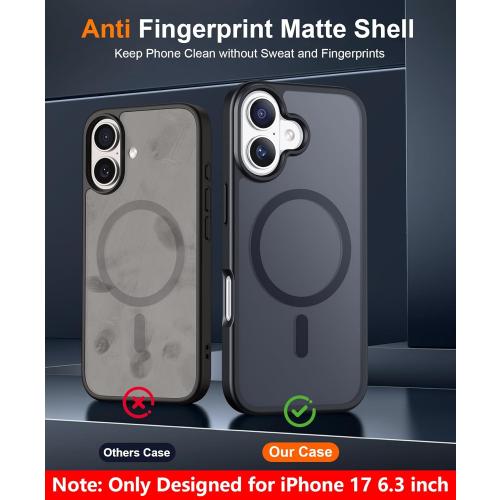 SPIDERCASE Only Designed for iPhone 17 Case, Magnetic Translucent with [2PCS Tempered Glass Screen Protector] [Military Grade Drop Protection] Anti-Fingerprint Case Just for iPhone 17 6.3, Black