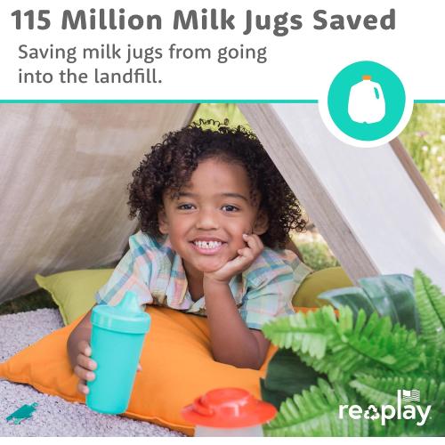 Re-Play Spill-Proof Sippy Cups for Toddlers - Kids Reusable 10 Oz Set of 4, Dishwasher & Microwave Safe, Made in USA, True Blue