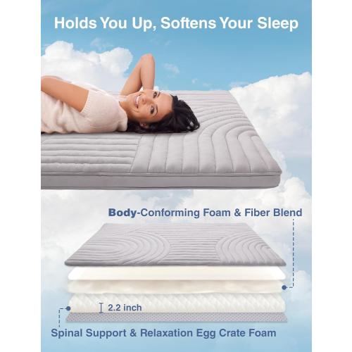 ZonLi Japanese Floor Futon Mattress Extra Thick, Vintage Striped Quilting Twin Size, Mattress Topper Portable Sleeping Pad for Adults, Roll Up Tatami Mat