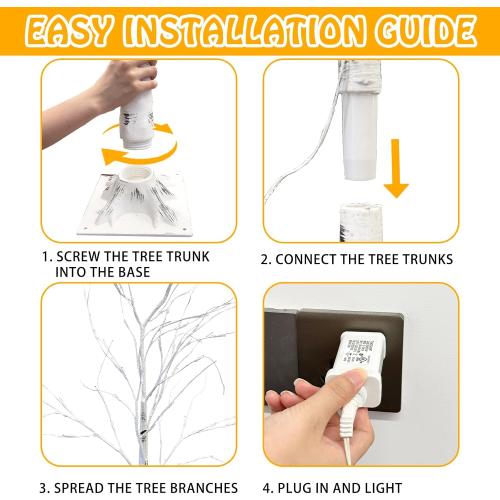 PEIDUO Set of 2 Lighted Birch Tree, Prelit White Christmas Tree, Light Up Artificial Trees with Dimmable & Timer, Twinkling Twig Tree with LED Lights for Home Decorations Outdoor Indoor Decor 5FT 6FT