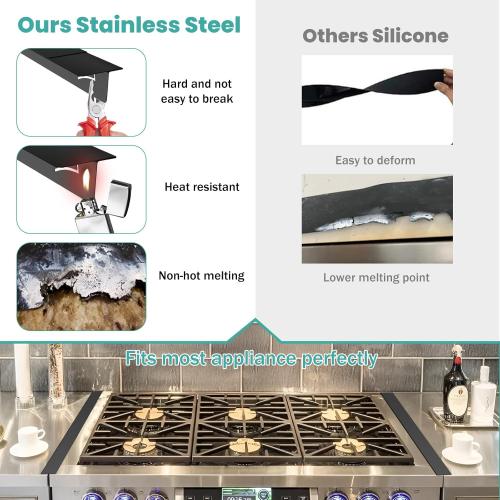 Stove Gap Covers,Stove Gap Filler Stainless Steel,13.8'' to 27.5'' Adjustable Length (2PCS),Range Trim Kit,Oven Stove Gap Guard Between Stovetop and Counter,Easy to Clean Heat Resistant, Black