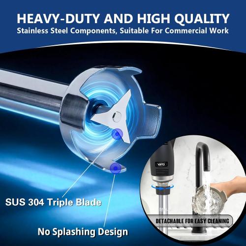 VONCI 500W Commercial Immersion Blender, 16 SUS 304 Removable Shaft, Heavy Duty Power Hand Mixer with Variable Speed 6000-20000RPM, Professional Electric Stick Blender for Restaurant Kitchen Use.